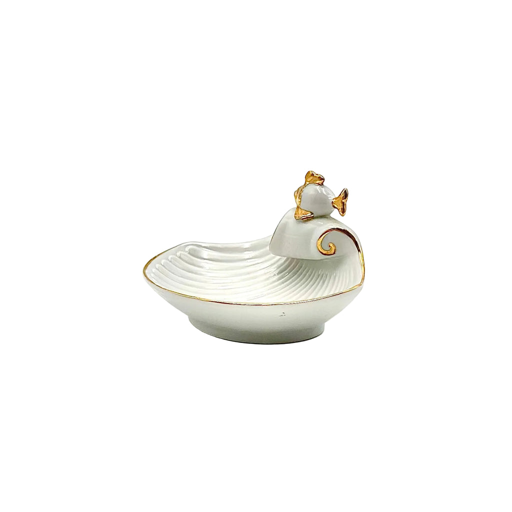 Enesco 1978 Porcelain Seashell with Fish Trinket Dish