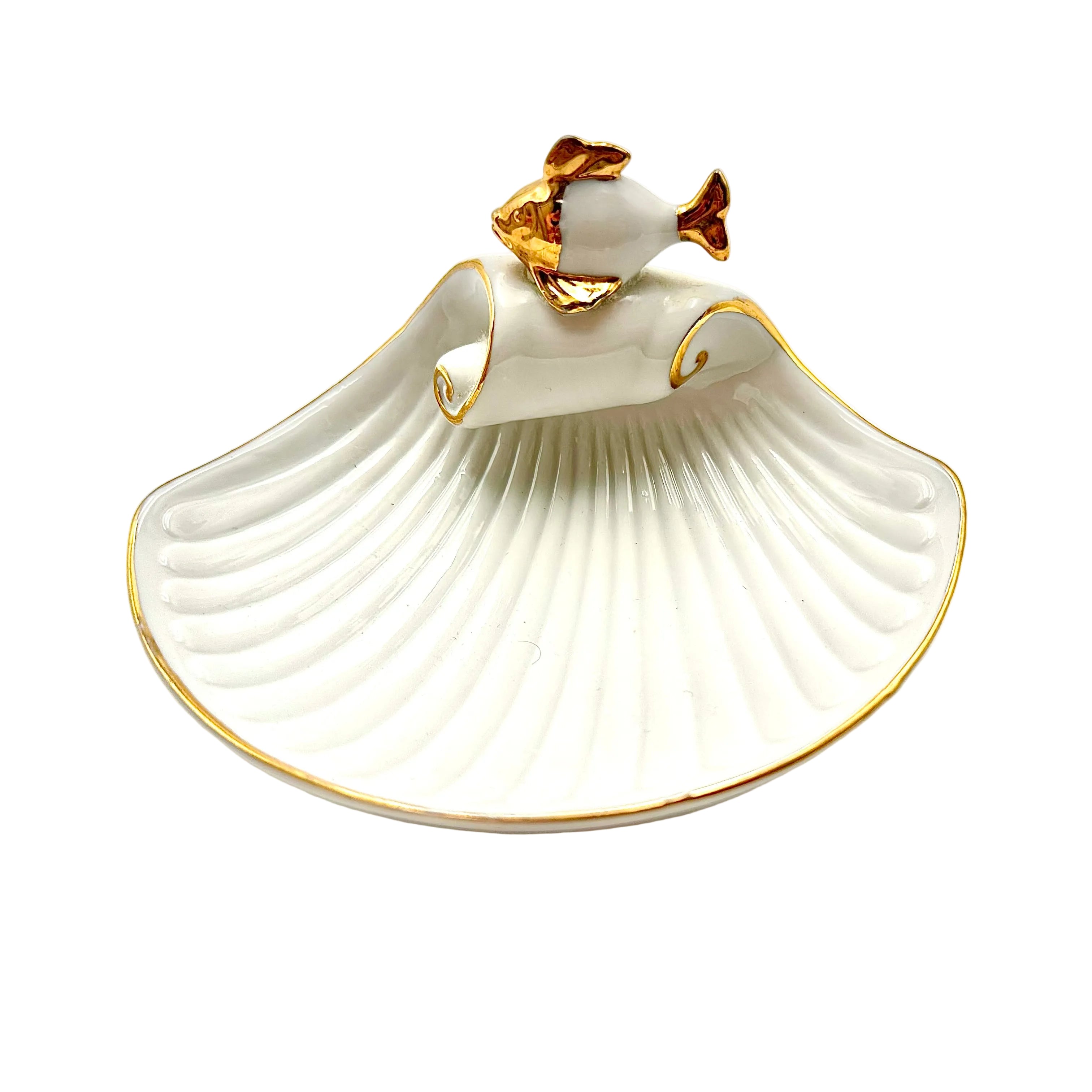 Enesco 1978 Porcelain Seashell with Fish Trinket Dish