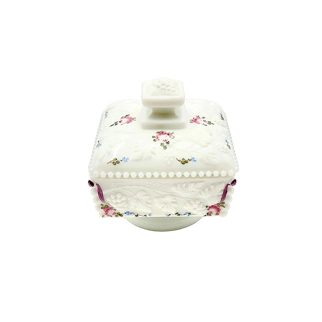 Westmoreland Hand Painted Milk Glass Paneled Grape Covered Cake Box