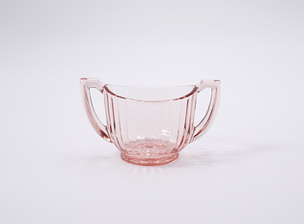 Vintage Pink Pressed Glass Sugar Bowl with Handles