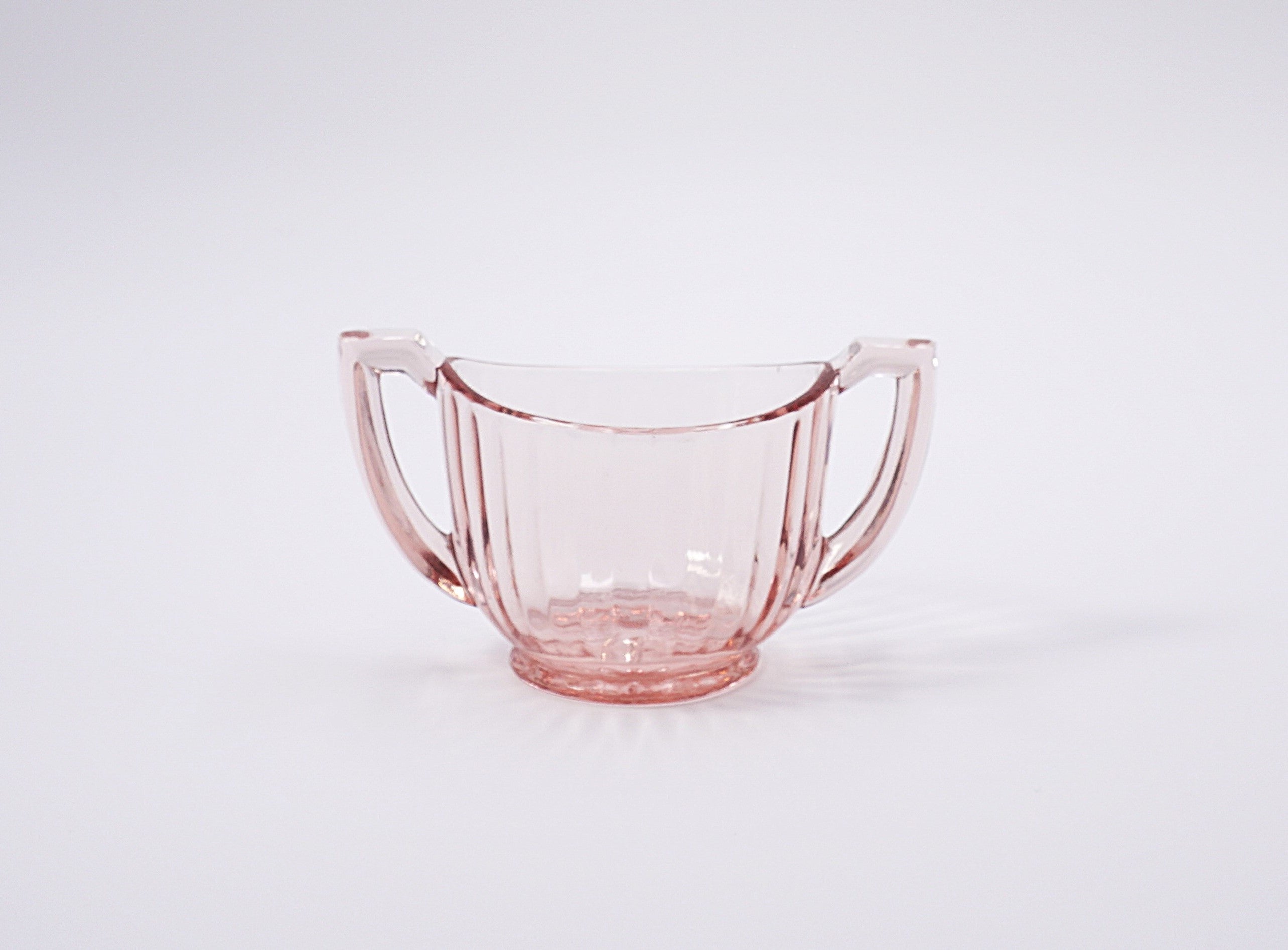 Vintage Pink Pressed Glass Sugar Bowl with Handles
