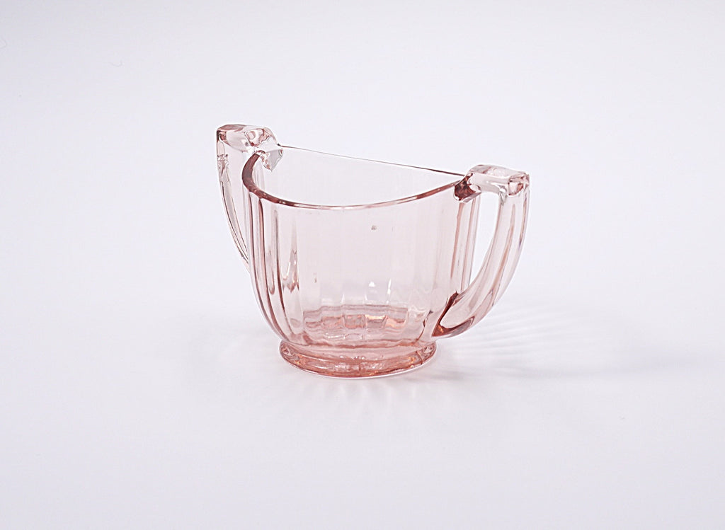 Vintage Pink Pressed Glass Sugar Bowl with Handles