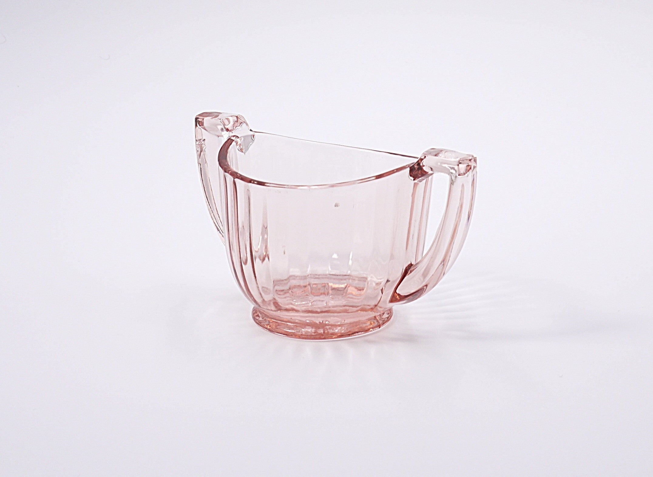 Vintage Pink Pressed Glass Sugar Bowl with Handles