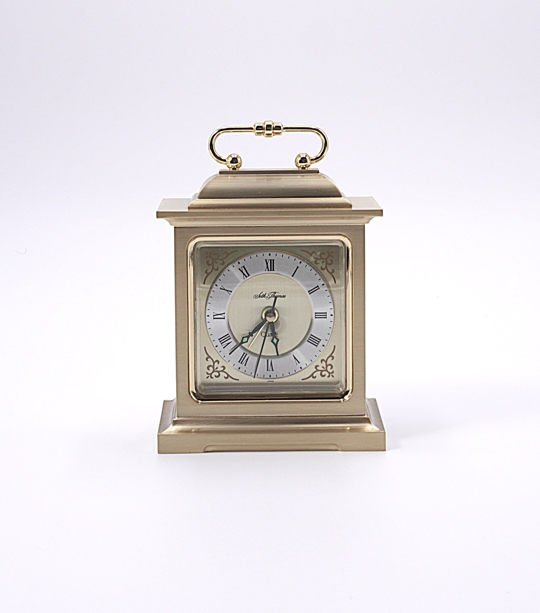 Vintage Brass Tone Carriage Style Quartz Mantel Clock