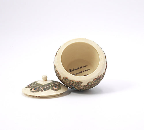 Alabaster Peacock Lidded Jar Jardinia Eye of the Beholder