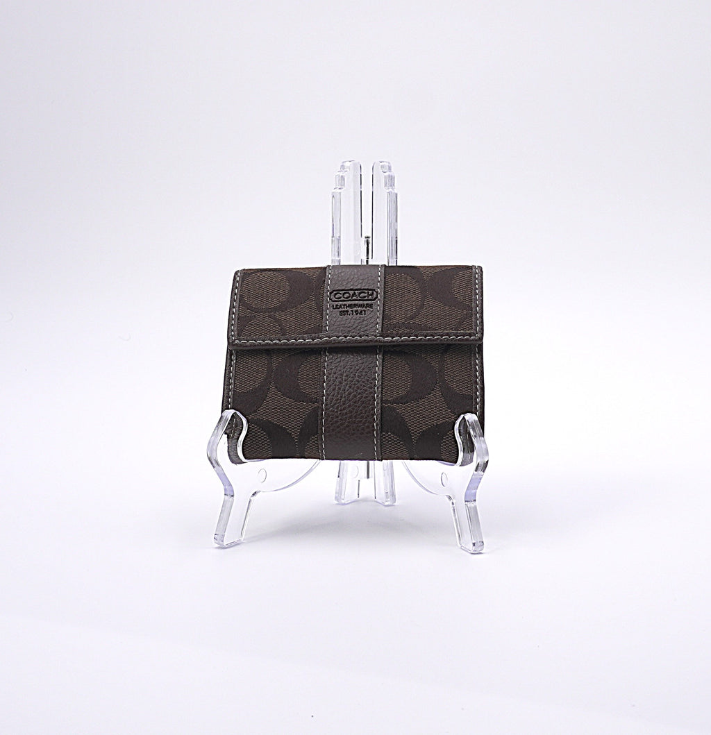 Coach Signature Canvas Brown Leather Bi-Fold Wallet