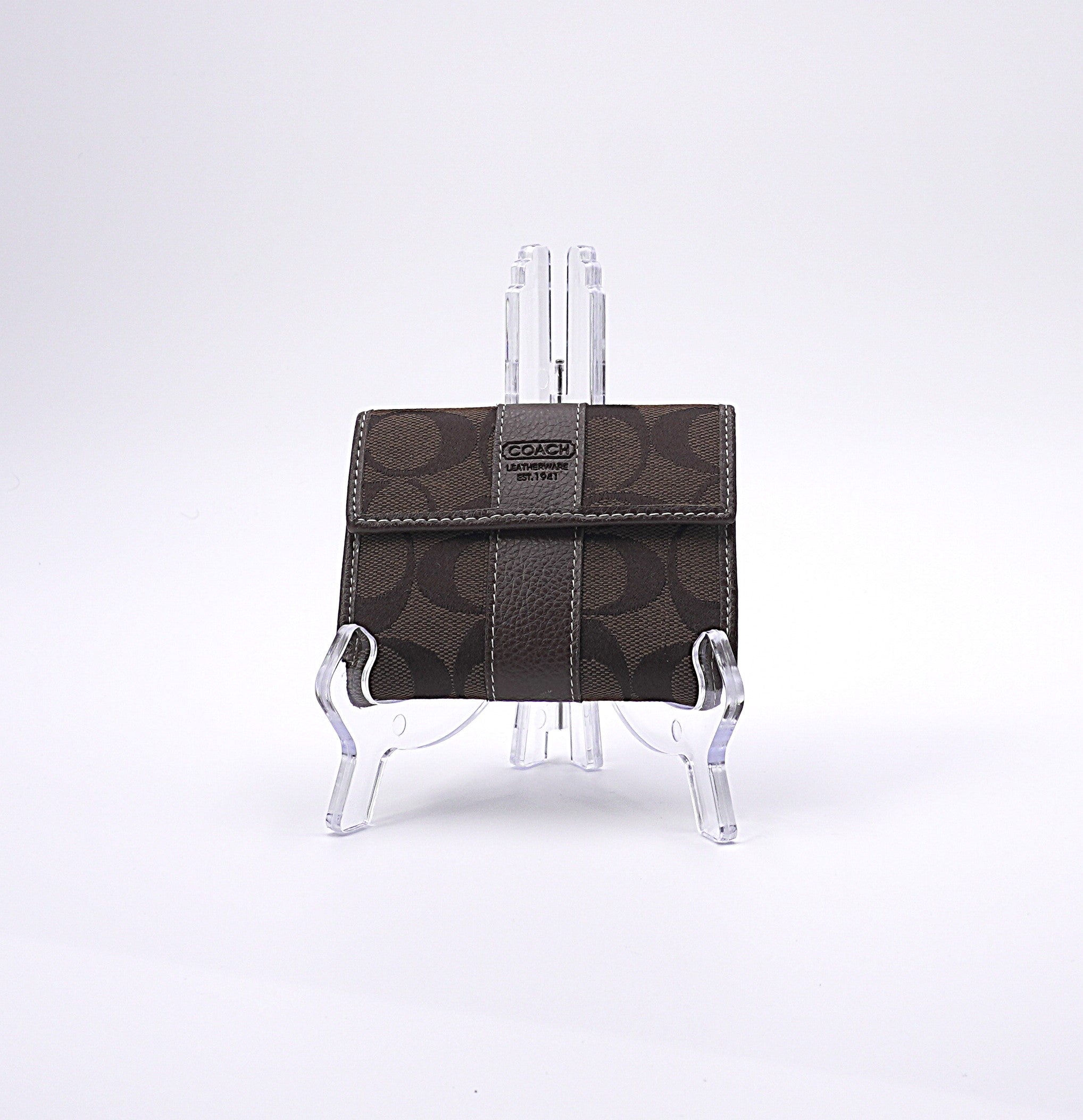 Coach Signature Canvas Brown Leather Bi-Fold Wallet