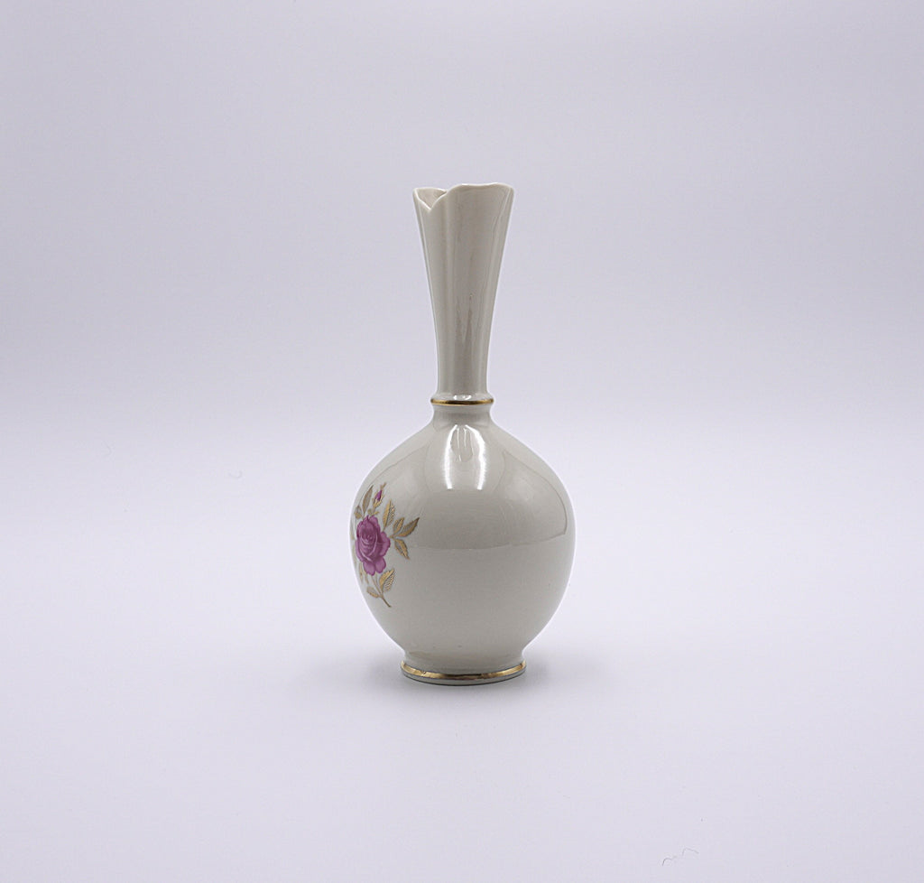 Lenox Ivory Porcelain Bud Vase with Hand-Painted Rose & 24k Gold