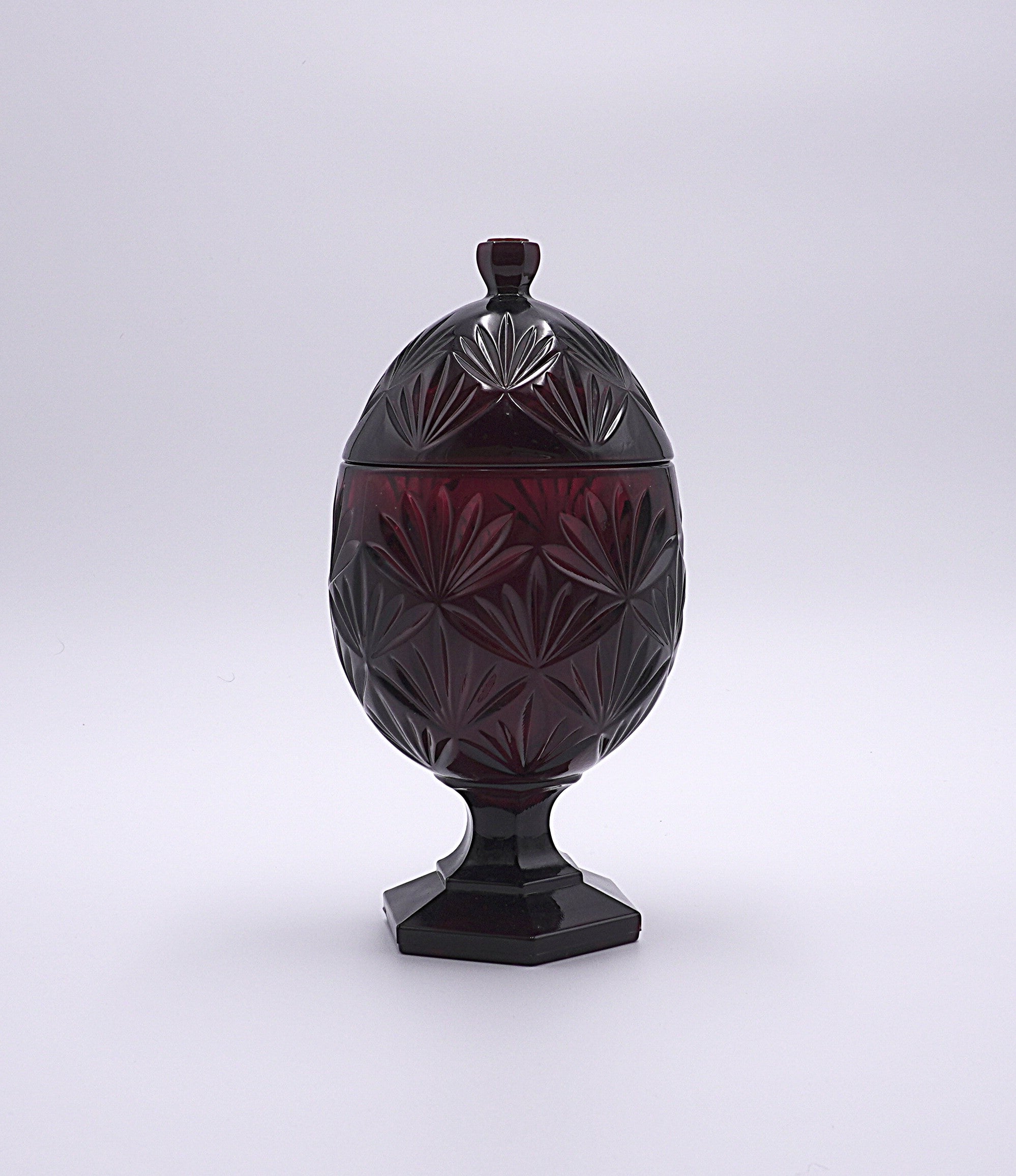 Vintage Ruby Red French Pressed Glass Egg Candy Dish with Lid