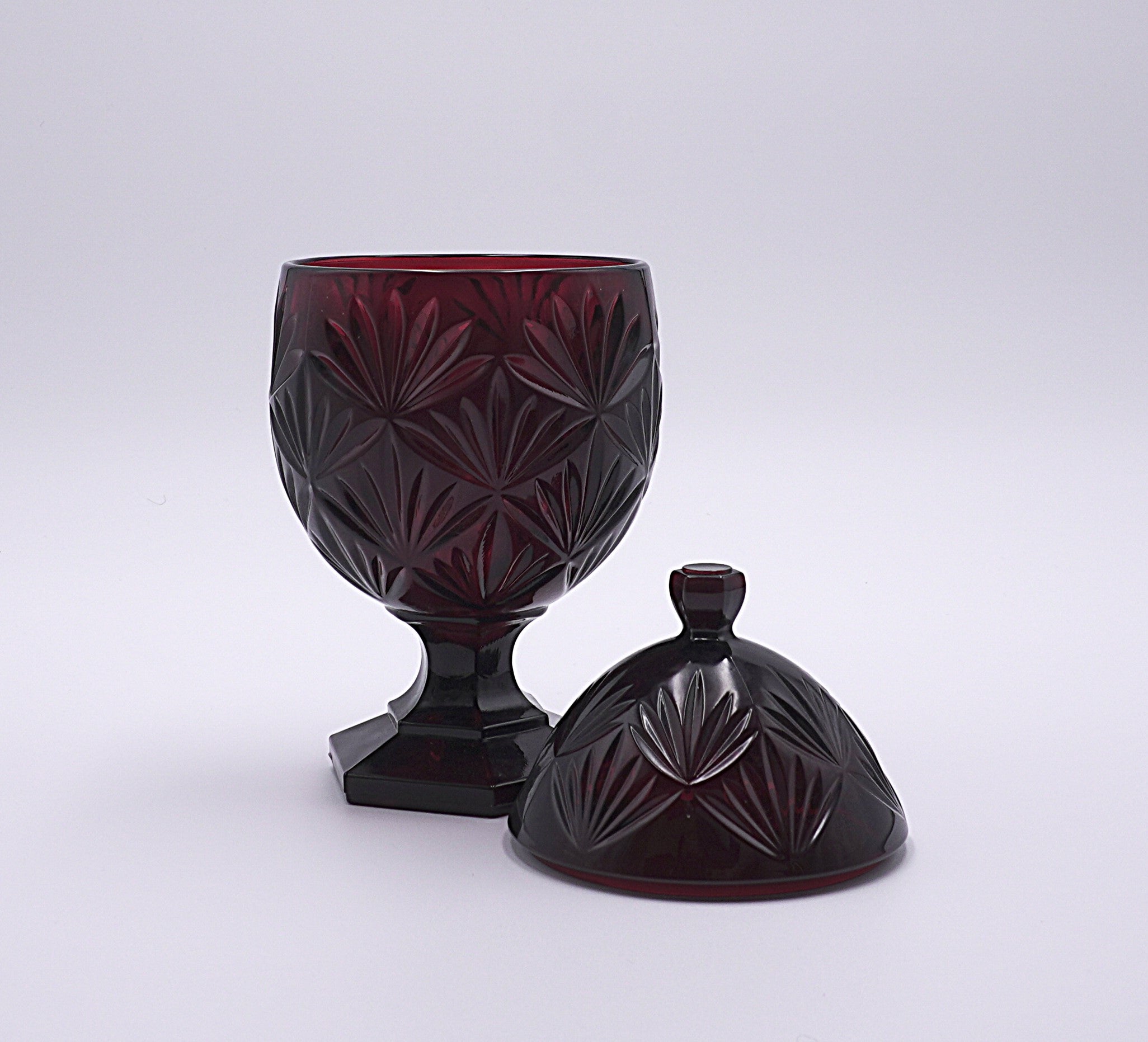 Vintage Ruby Red French Pressed Glass Egg Candy Dish with Lid