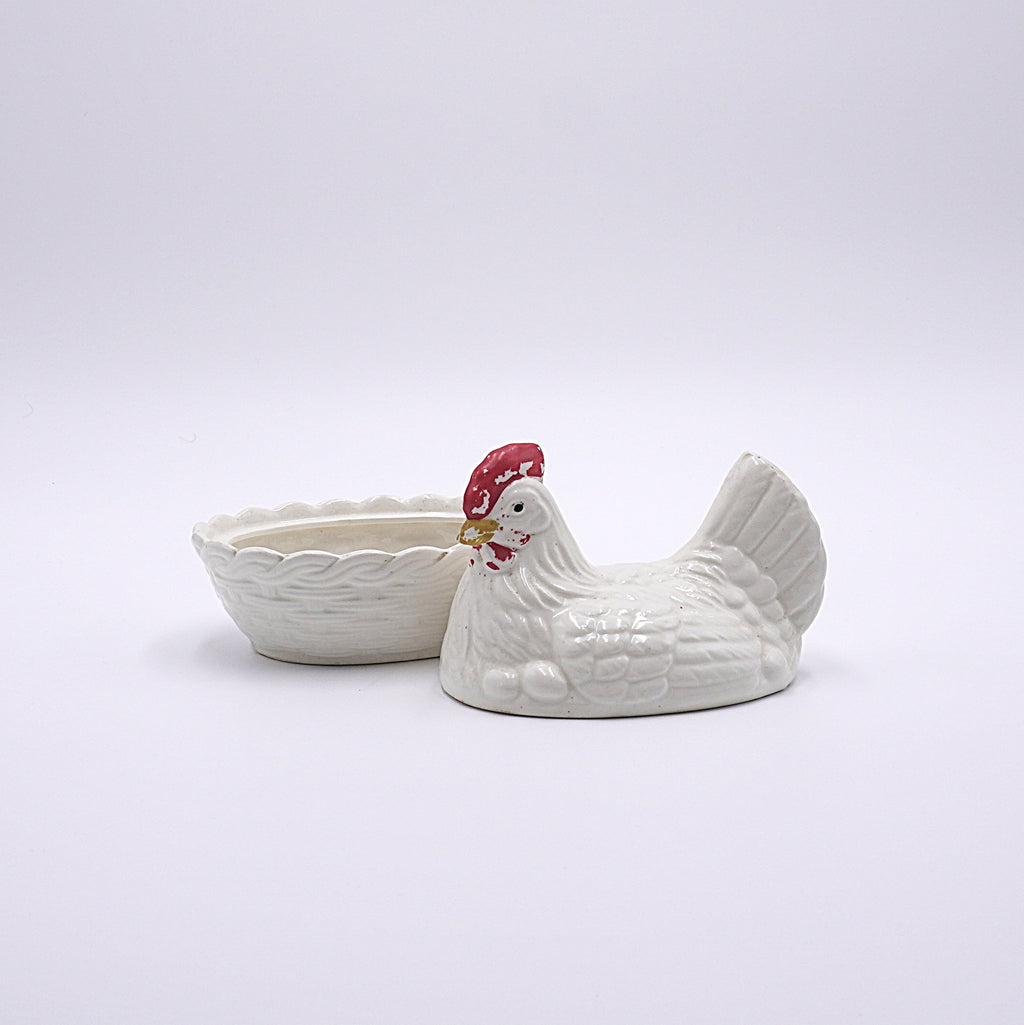 Vintage Ceramic Hen on Nest Covered Dish