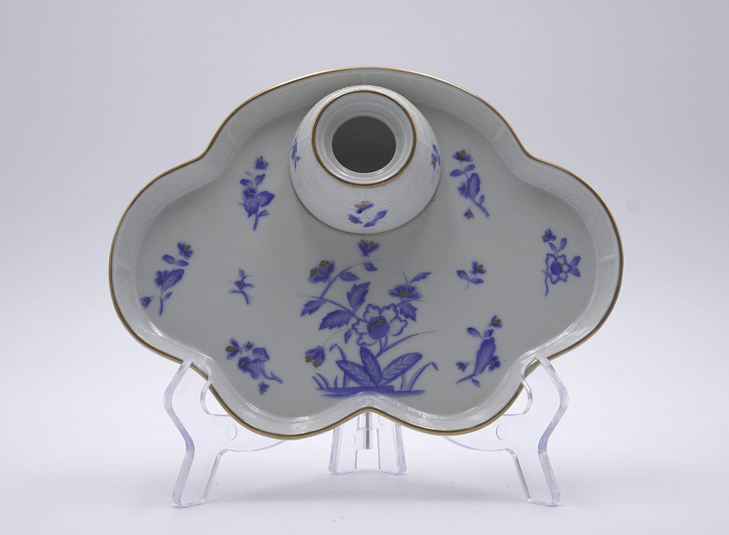 Herend Hungary Hand-Painted Blue Floral Porcelain Inkwell with Gold Trim