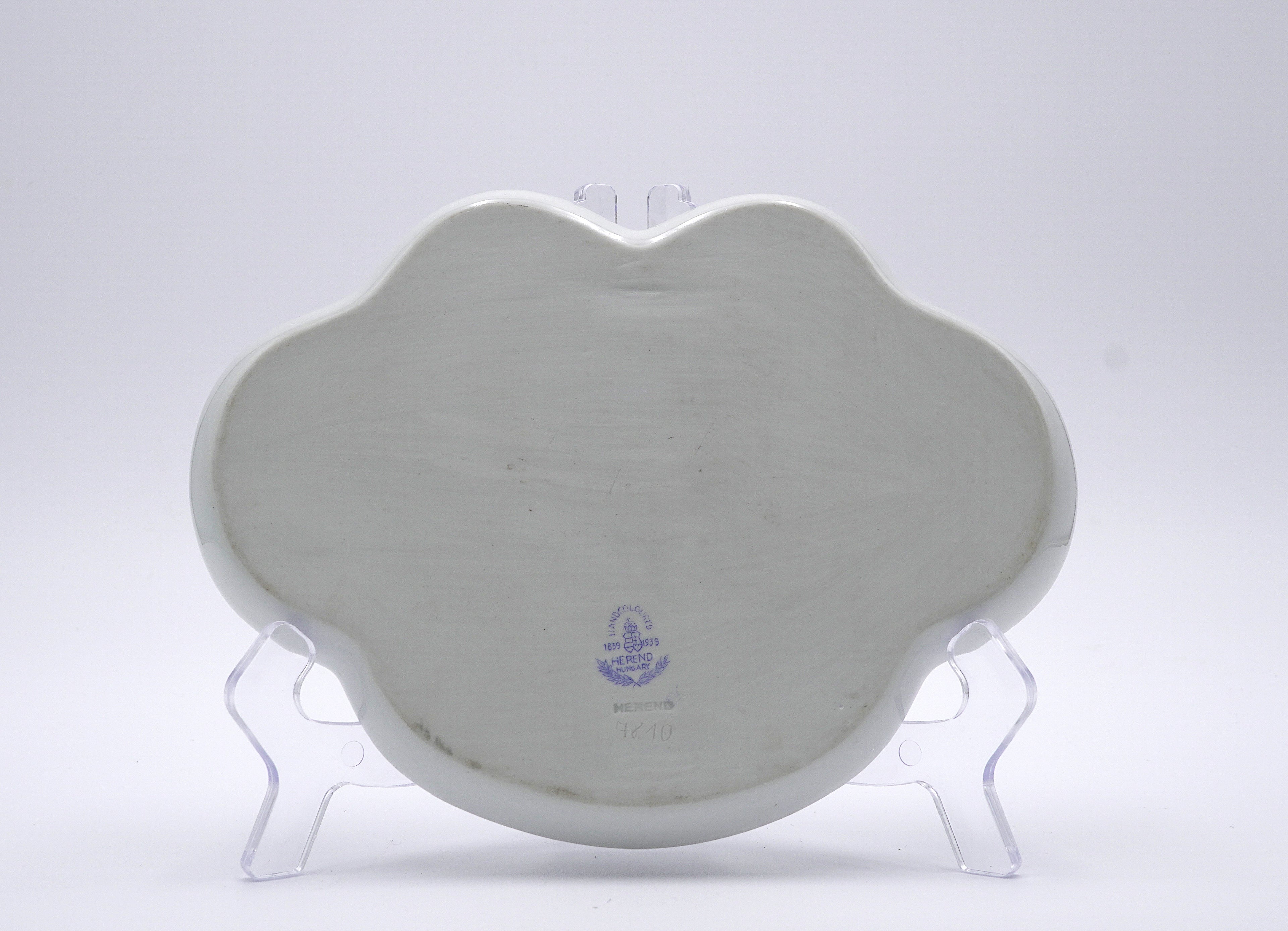 Herend Hungary Hand-Painted Blue Floral Porcelain Inkwell with Gold Trim