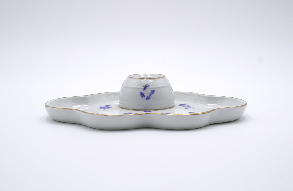 Herend Hungary Hand-Painted Blue Floral Porcelain Inkwell with Gold Trim