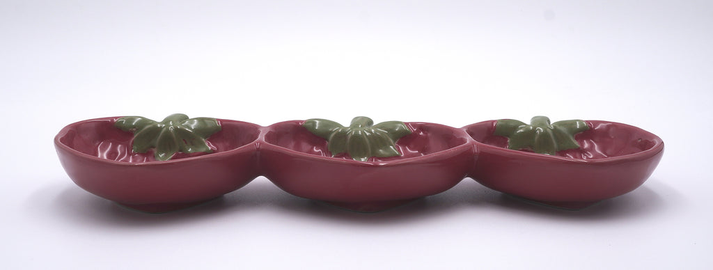 Vintage Strawberry Triple Serving Tray