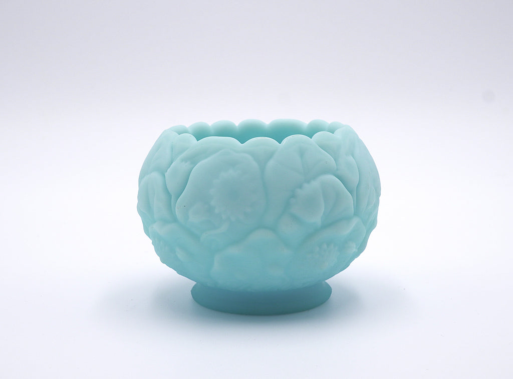 Fenton Satin Blue Floral Rose Bowl