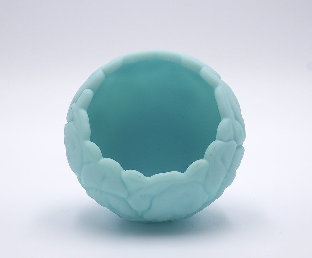 Fenton Satin Blue Floral Rose Bowl