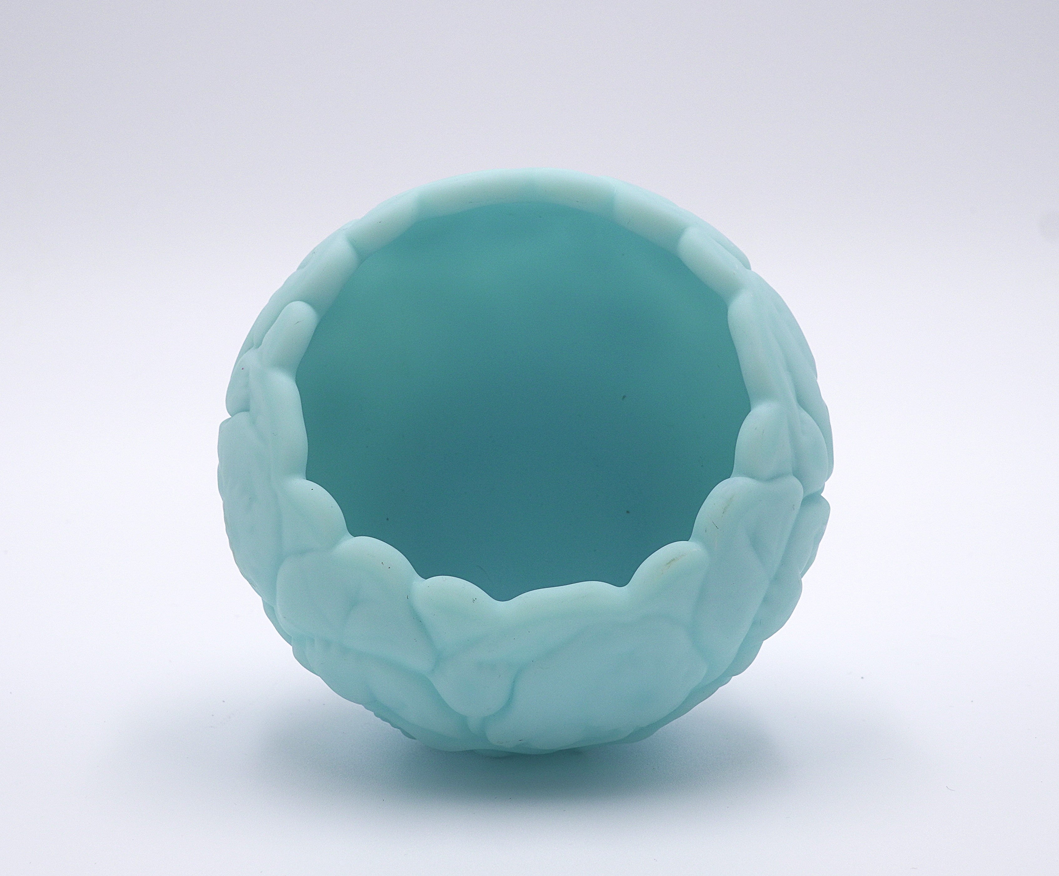 Fenton Satin Blue Floral Rose Bowl