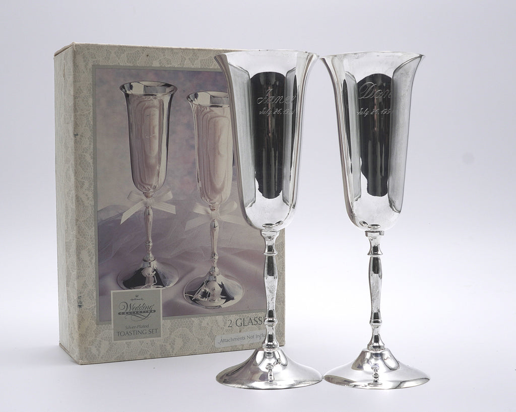 Hallmark Silver-Plated Engraved 1991 Bride & Groom Champagne Flutes