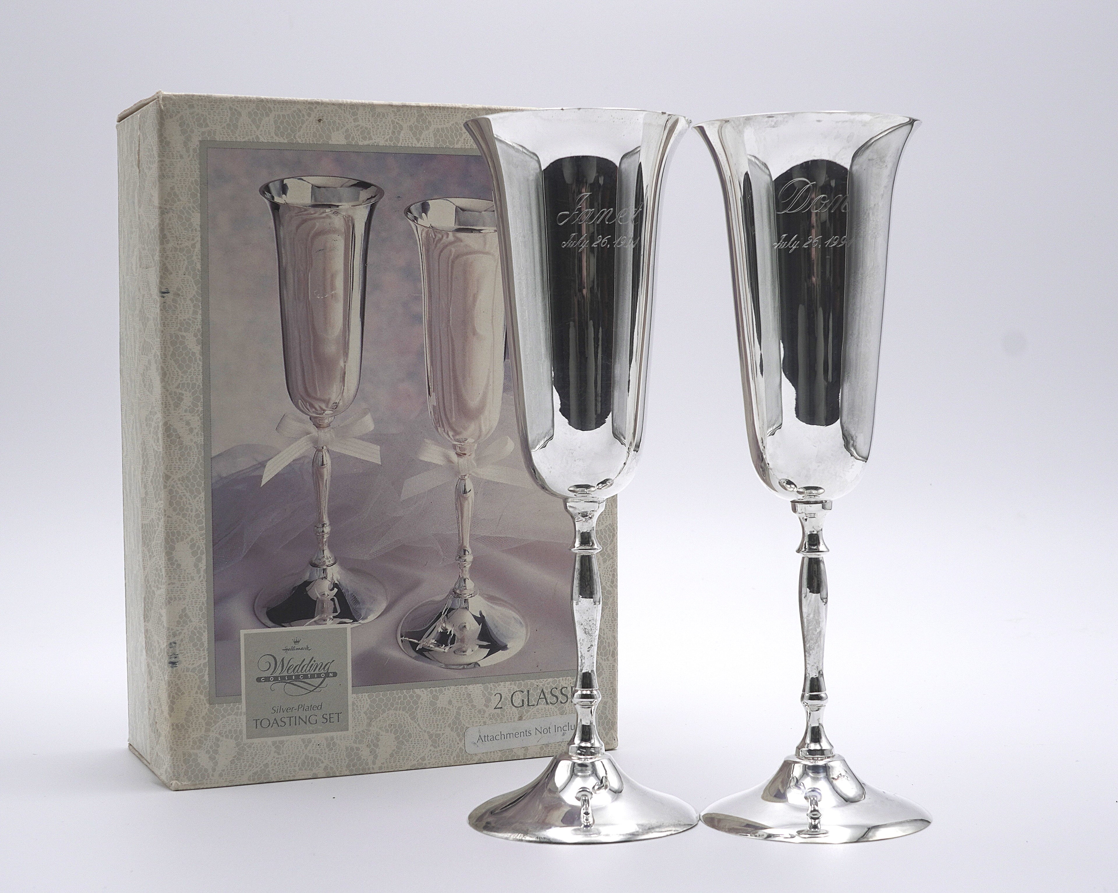 Hallmark Silver-Plated Engraved 1991 Bride & Groom Champagne Flutes