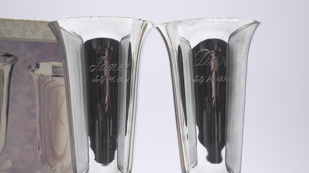 Hallmark Silver-Plated Engraved 1991 Bride & Groom Champagne Flutes