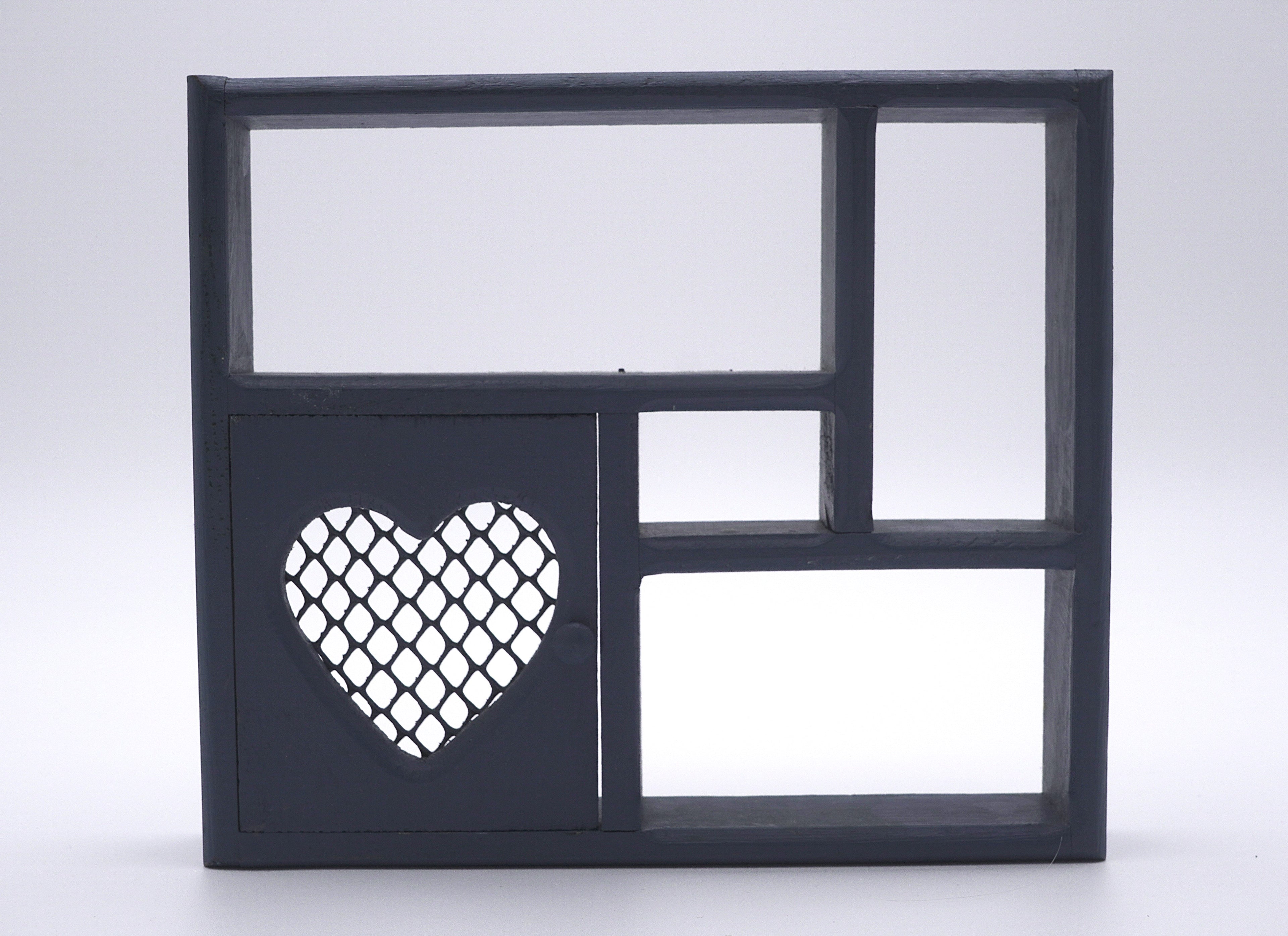 Vintage 12x12 Wooden Wall Shelf with Heart Door