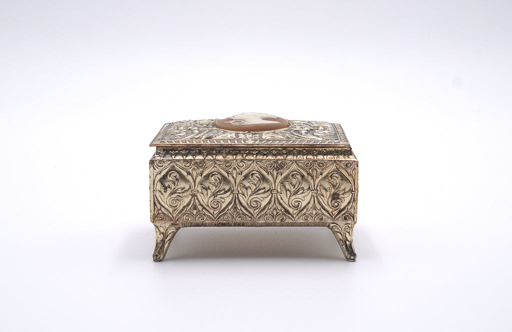 Vintage Ornate Cameo Jewelry Box – Victorian Revival Trinket Casket