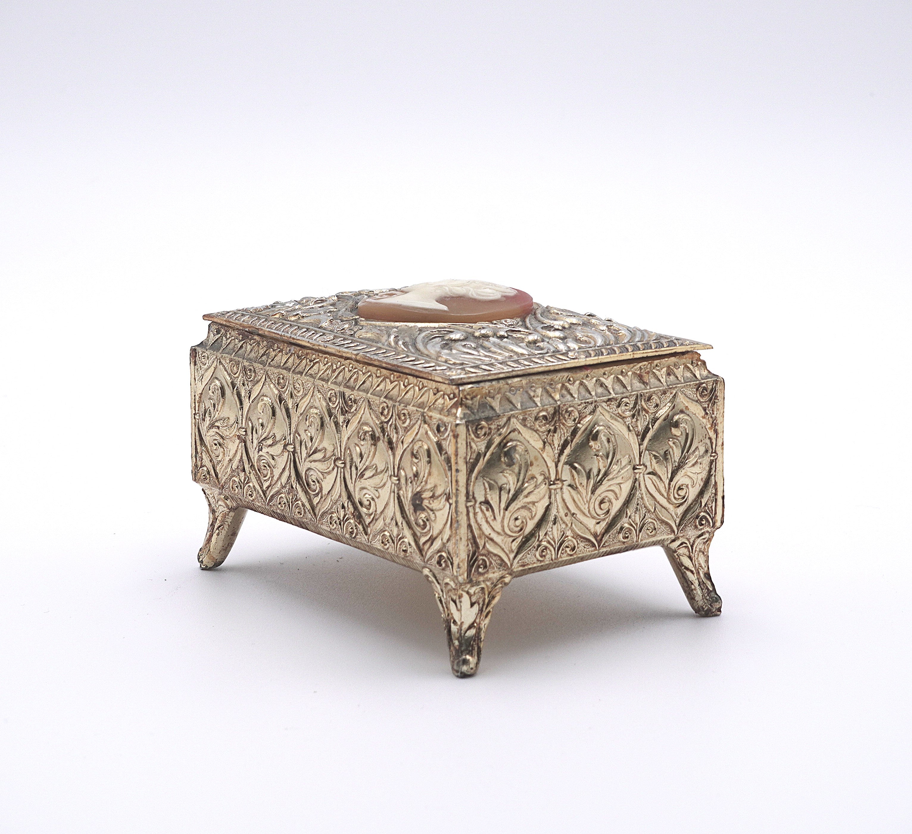Vintage Ornate Cameo Jewelry Box – Victorian Revival Trinket Casket