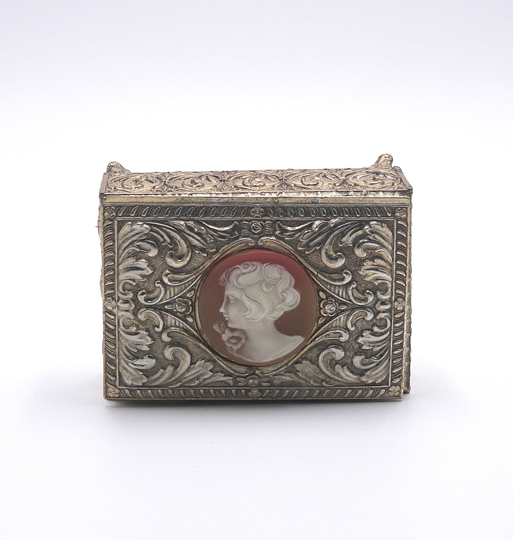 Vintage Ornate Cameo Jewelry Box – Victorian Revival Trinket Casket