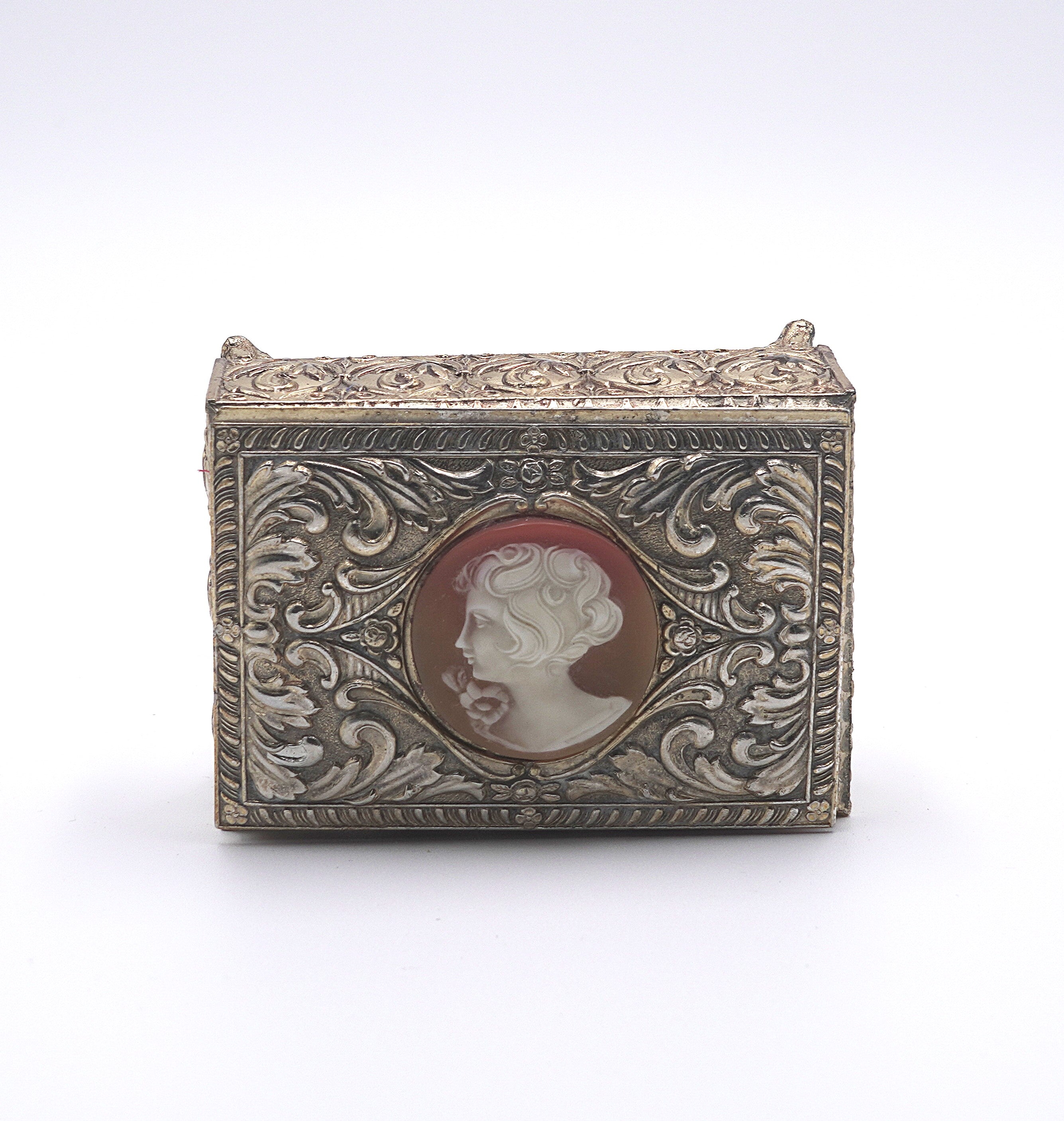 Vintage Ornate Cameo Jewelry Box – Victorian Revival Trinket Casket