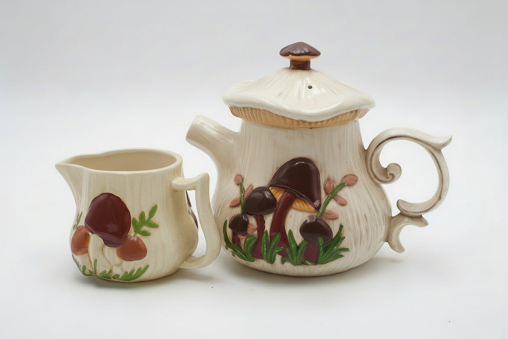 Arnel 1970s Mushroom Teapot and Creamer Set