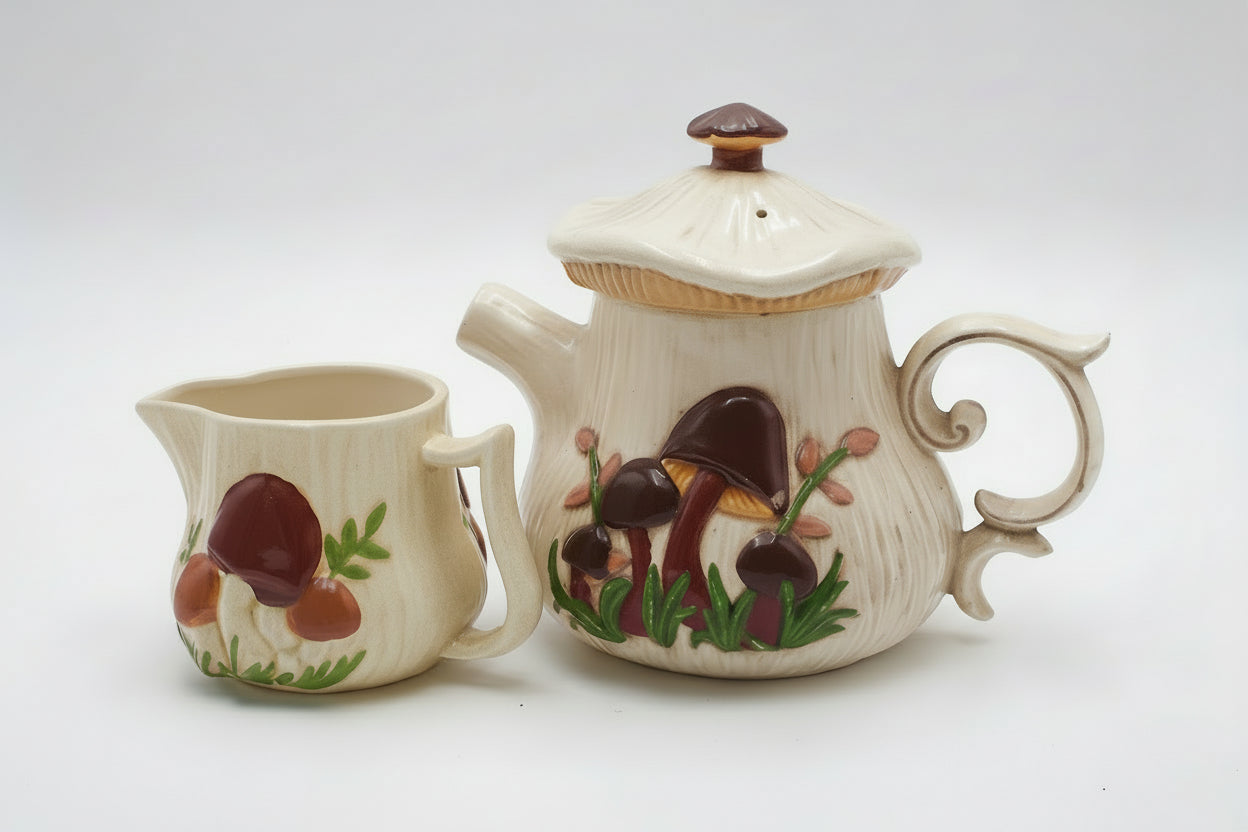 Arnel 1970s Mushroom Teapot and Creamer Set