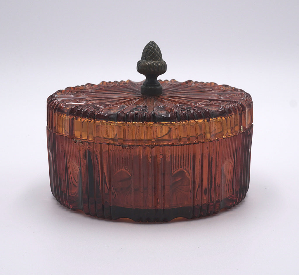 Vintage Amber Divided Candy Dish with Lid
