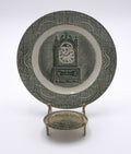 Green Transferware Saucer with Antique Mantel Clock Design