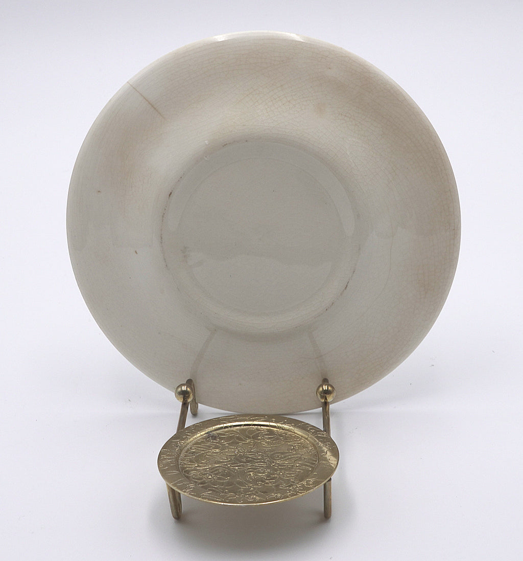 Green Transferware Saucer with Antique Mantel Clock Design