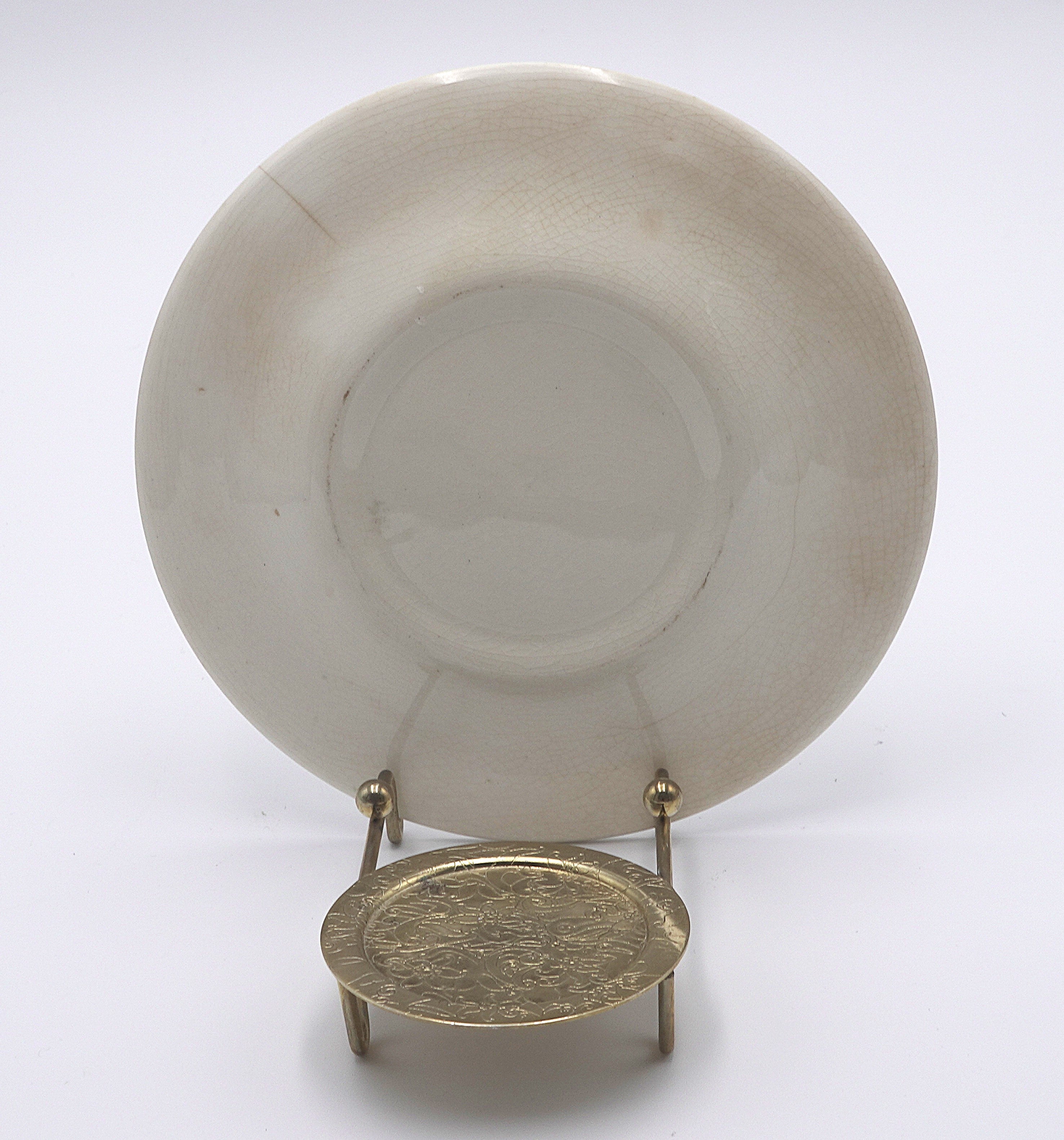 Green Transferware Saucer with Antique Mantel Clock Design