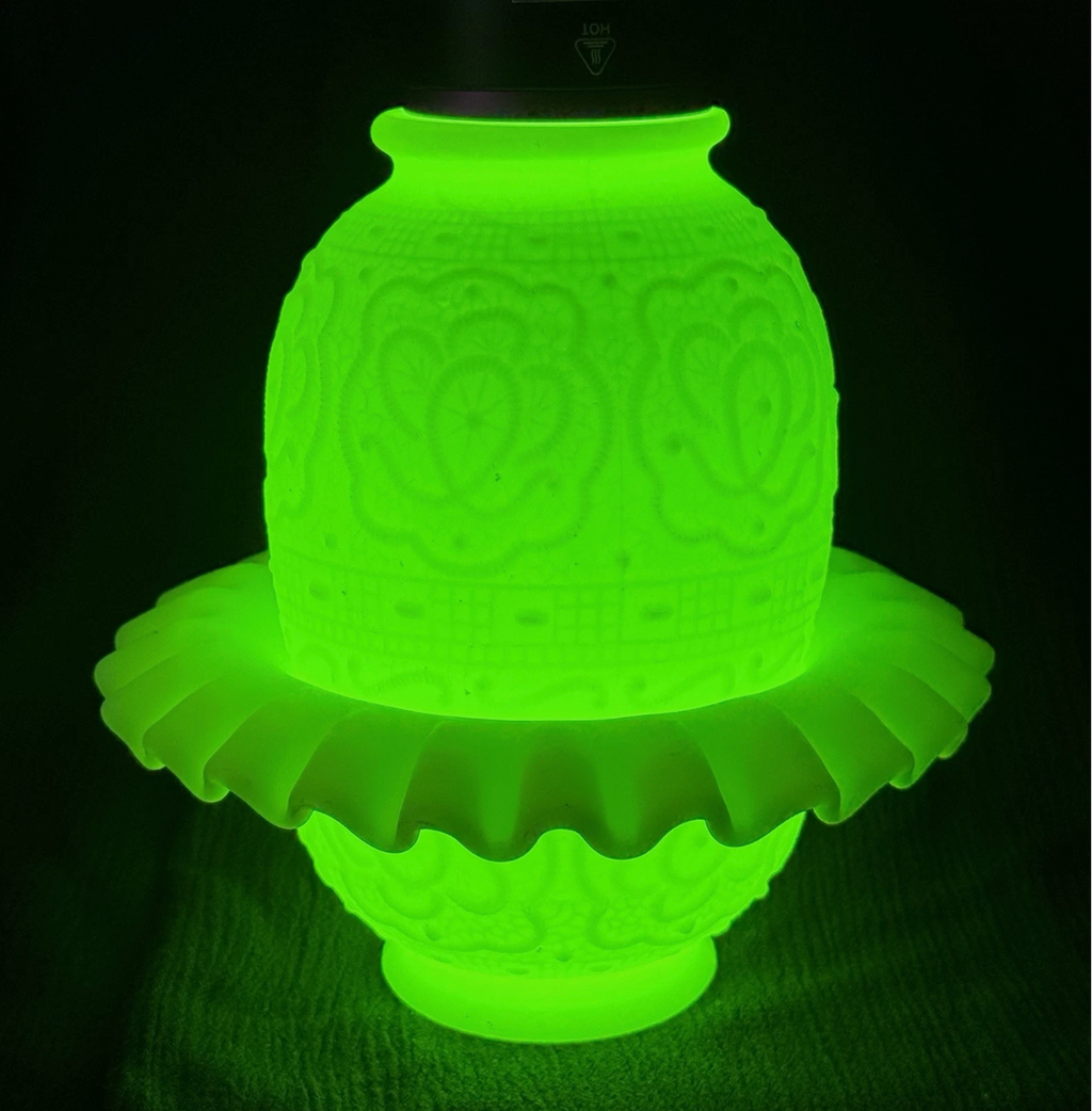 Fenton Uranium Satin Persian Medallion Fairy Lamp